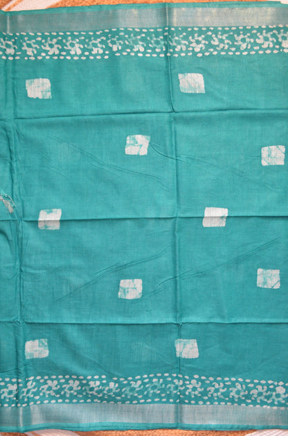 Sea Green Bagru Linen Handloom Saree