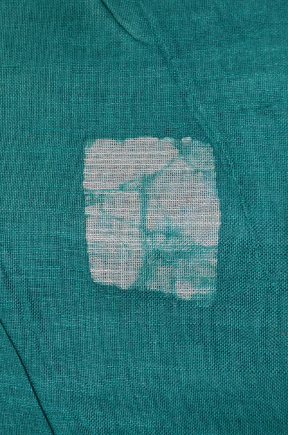 Sea Green Bagru Linen Handloom Saree