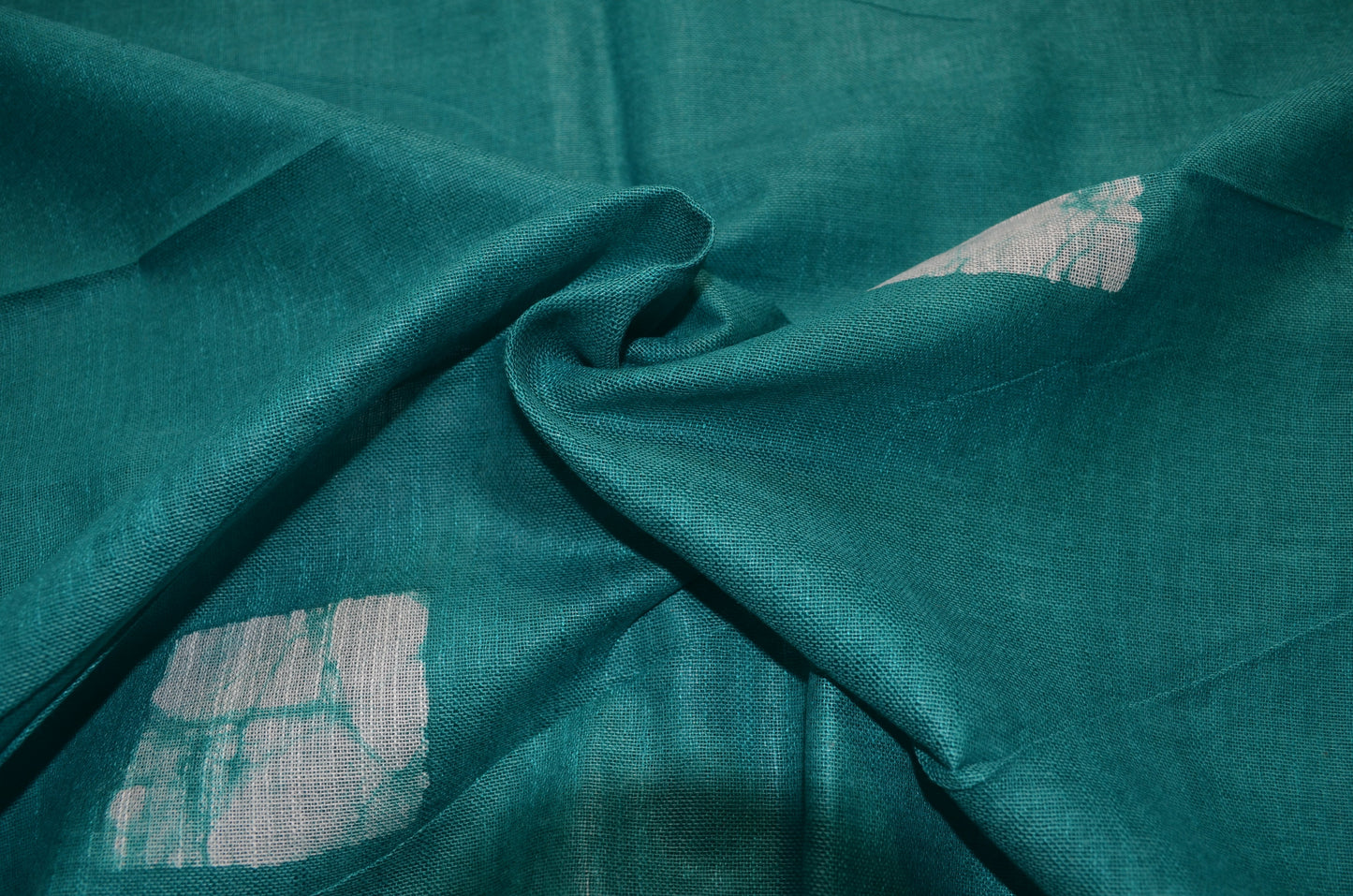 Sea Green Bagru Linen Handloom Saree
