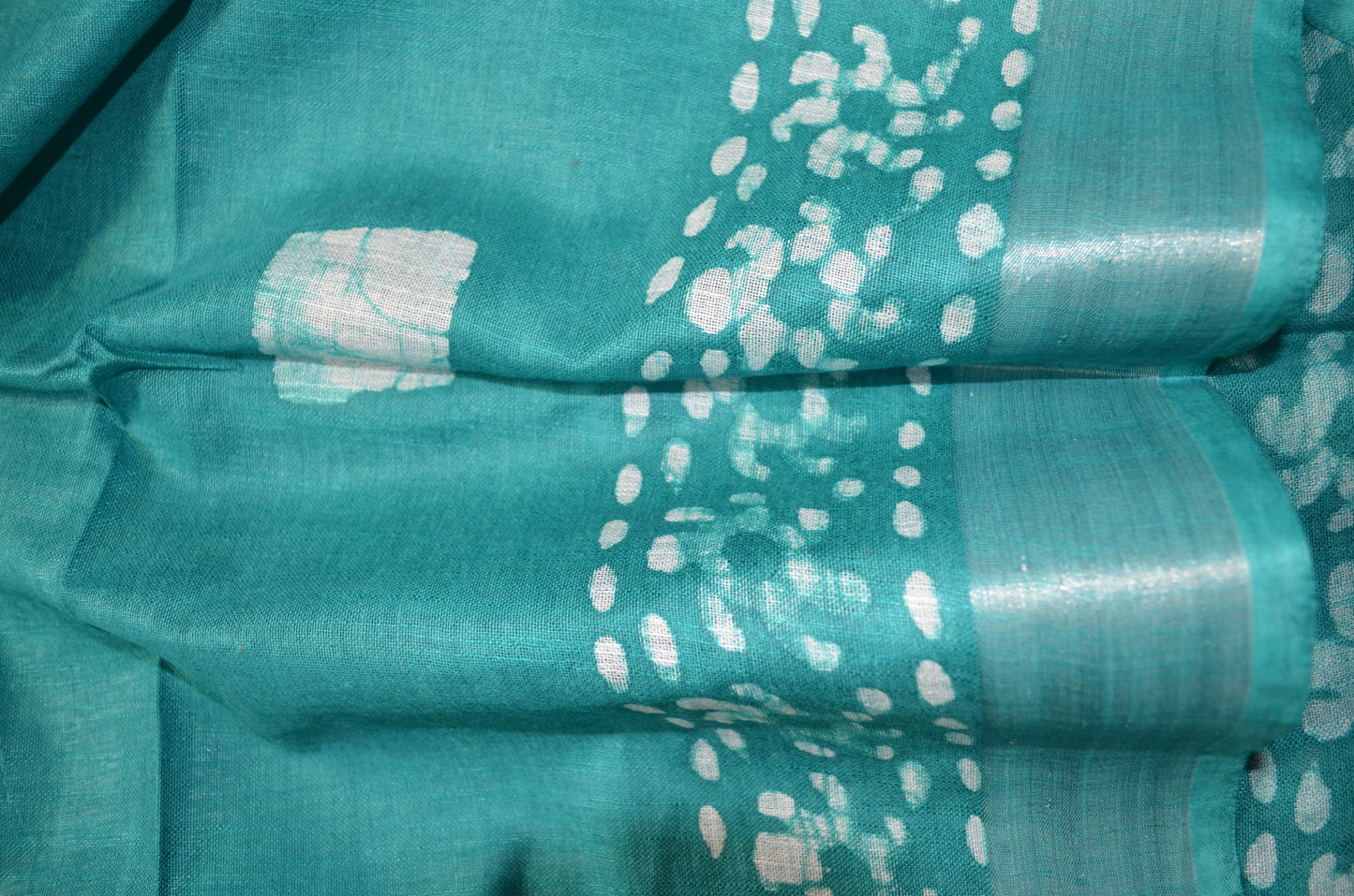 Sea Green Bagru Linen Handloom Saree