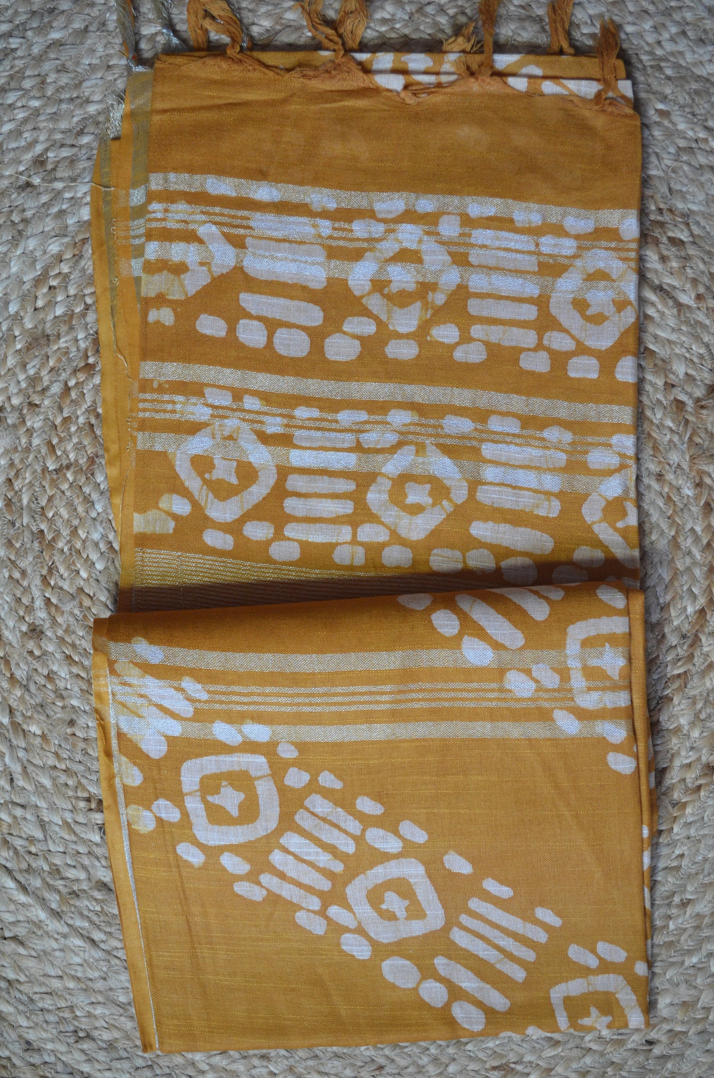 Mustard Bagru Linen Handloom Saree