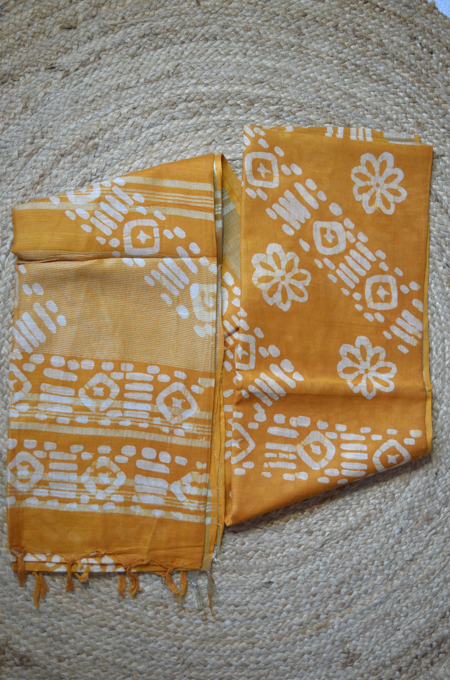 Mustard Bagru Linen Handloom Saree