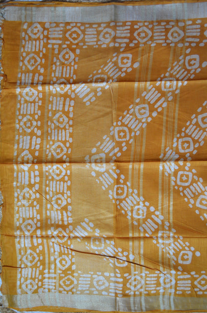 Mustard Bagru Linen Handloom Saree