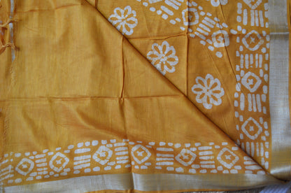 Mustard Bagru Linen Handloom Saree