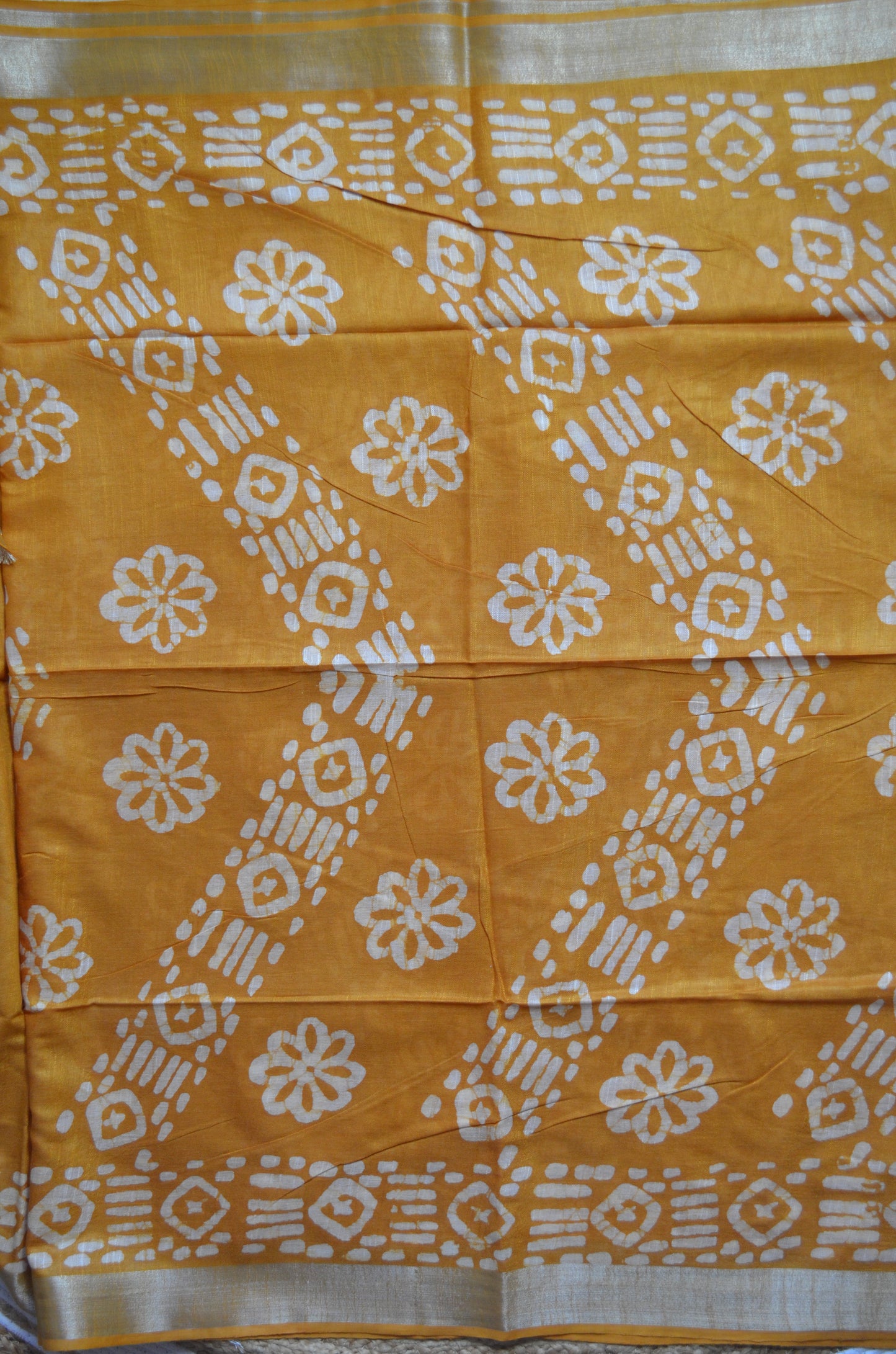Mustard Bagru Linen Handloom Saree