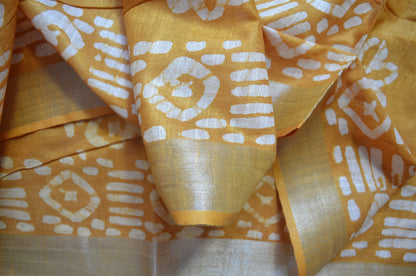 Mustard Bagru Linen Handloom Saree