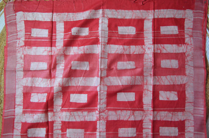 Red Bagru Linen Handloom Saree