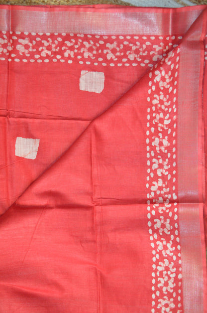 Red Bagru Linen Handloom Saree