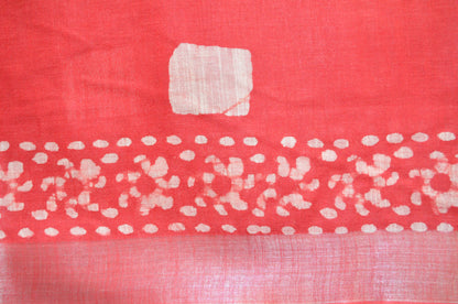 Red Bagru Linen Handloom Saree