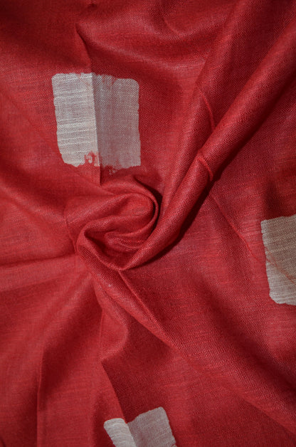 Red Bagru Linen Handloom Saree