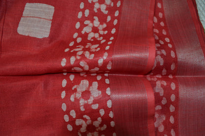 Red Bagru Linen Handloom Saree