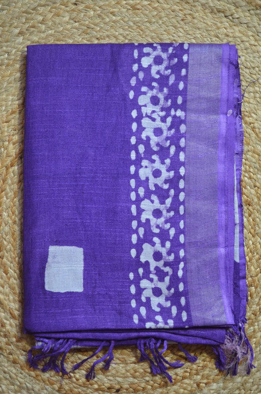Purple Bagru Linen Handloom Saree