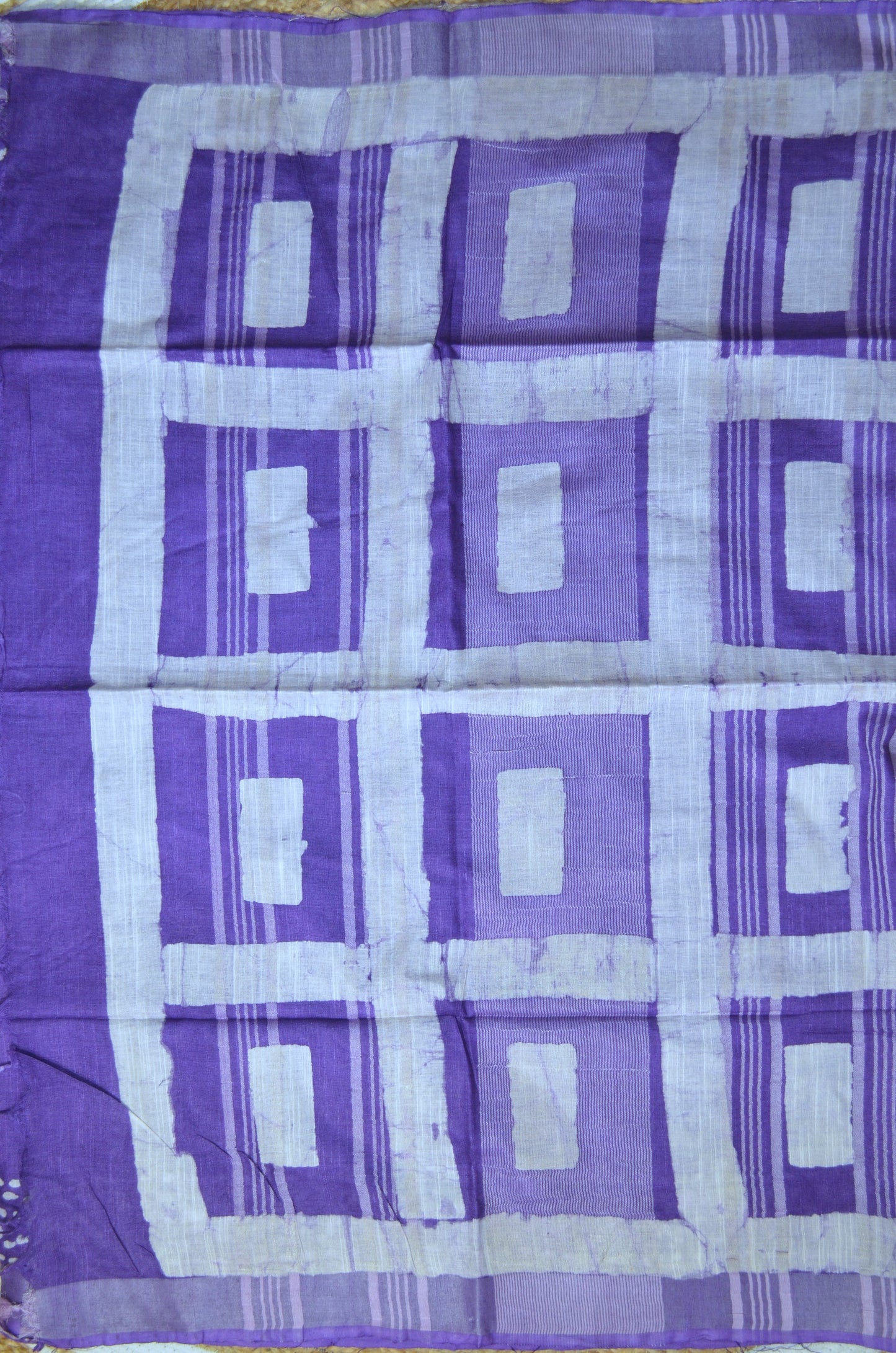 Purple Bagru Linen Handloom Saree