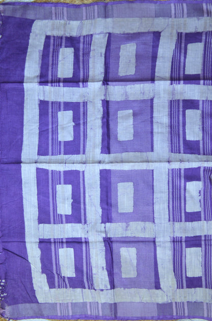 Purple Bagru Linen Handloom Saree