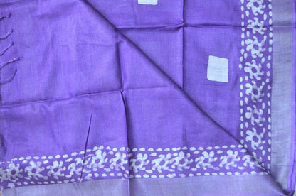 Purple Bagru Linen Handloom Saree