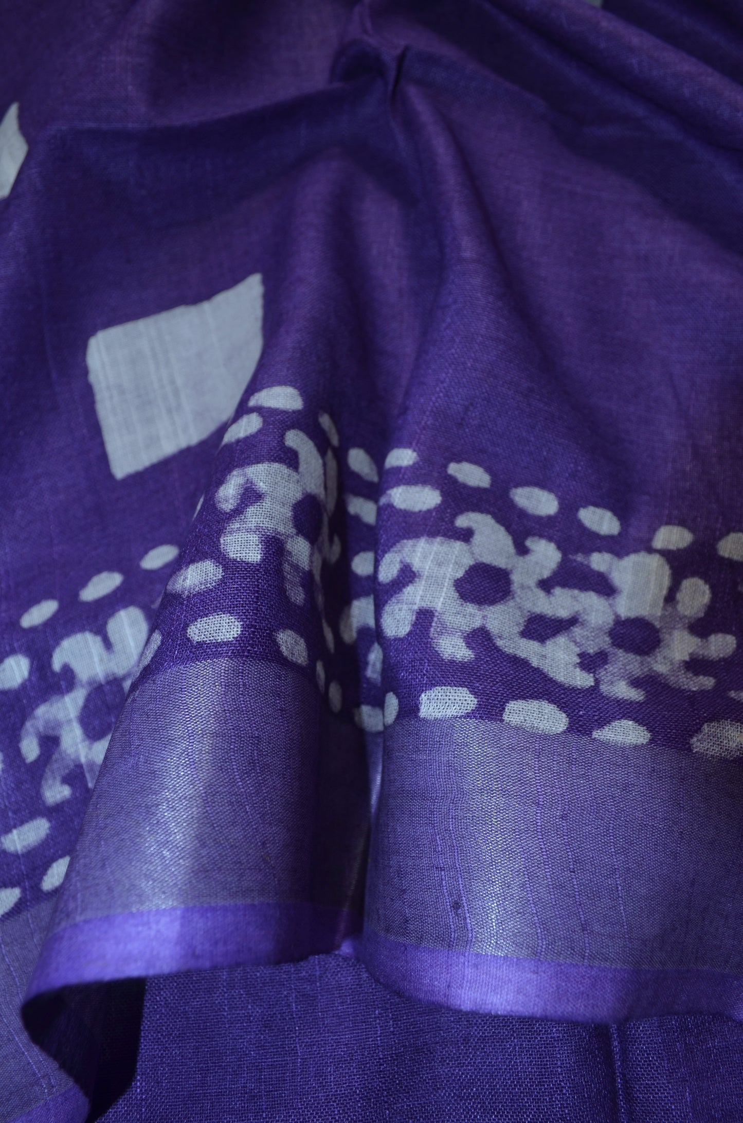 Purple Bagru Linen Handloom Saree