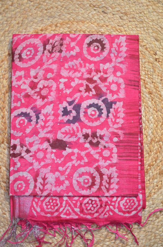 Rani Block Print Linen Handloom Saree