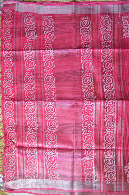 Rani Block Print Linen Handloom Saree