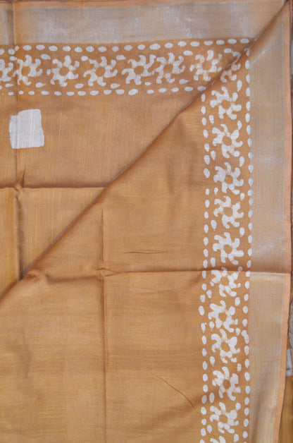 Dark Beige Bagru Linen Handloom Saree