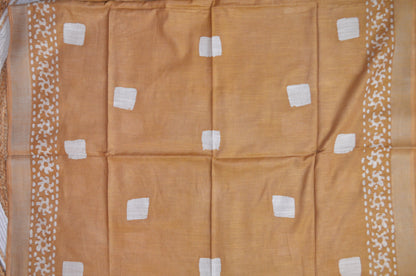 Dark Beige Bagru Linen Handloom Saree