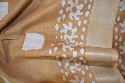 Dark Beige Bagru Linen Handloom Saree