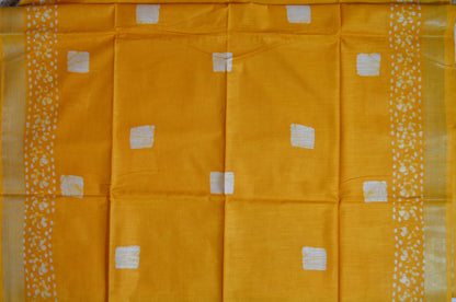 Yellow Bagru Linen Handloom Saree