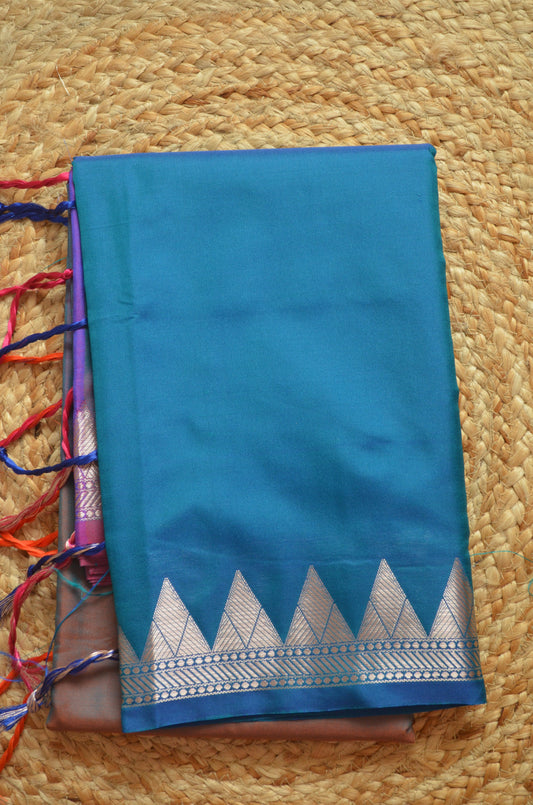 Teal Rust Magenta Katan Silk Saree