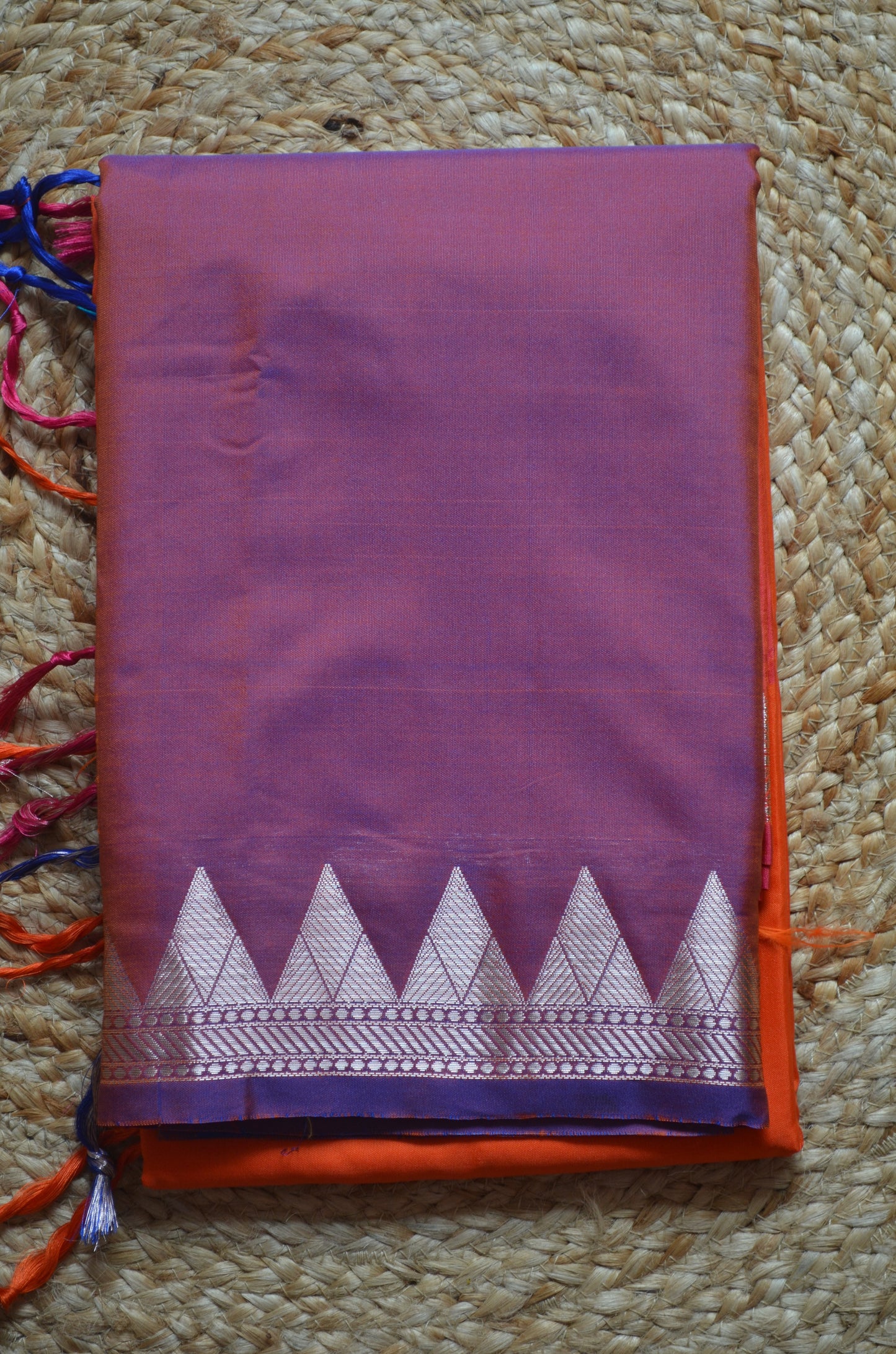 Red Orange Magenta Katan Silk Saree