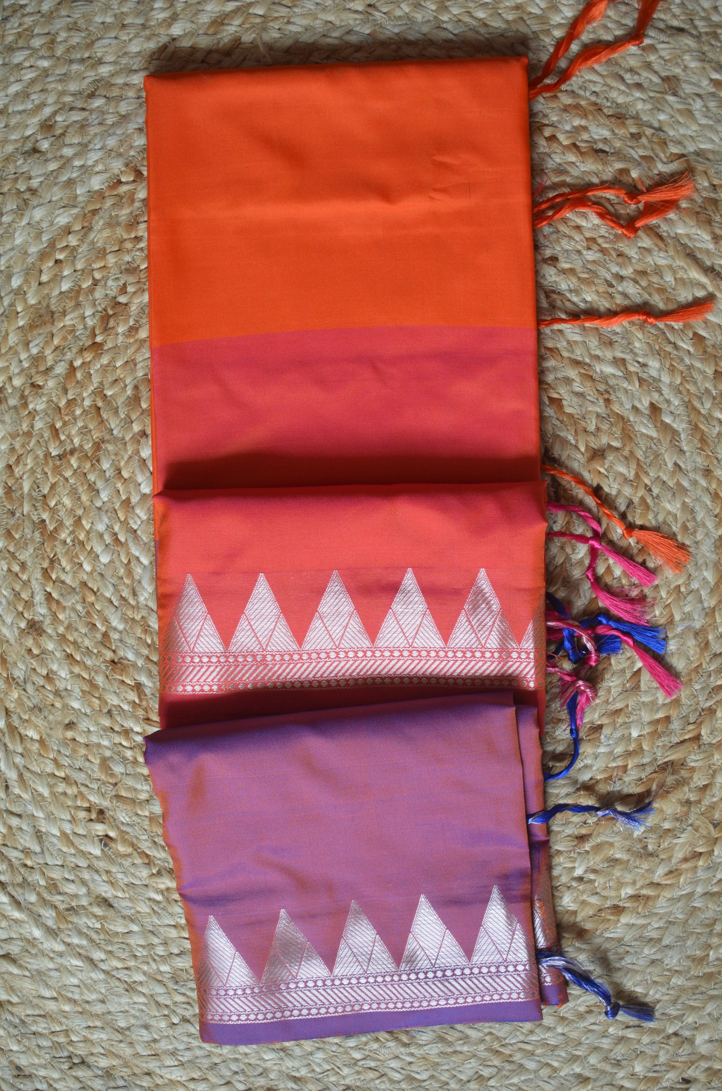 Red Orange Magenta Katan Silk Saree