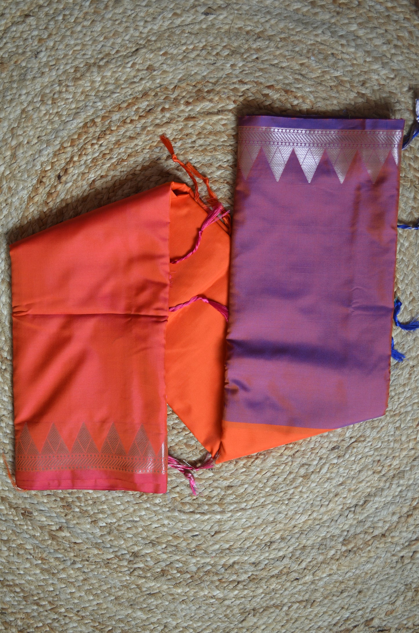 Red Orange Magenta Katan Silk Saree