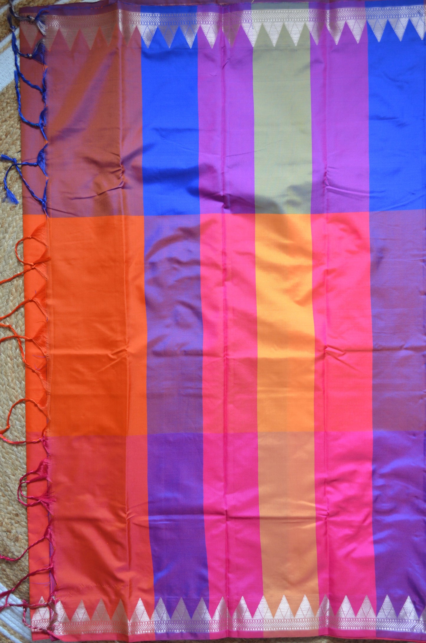 Red Orange Magenta Katan Silk Saree