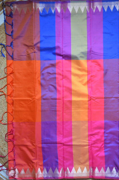 Red Orange Magenta Katan Silk Saree