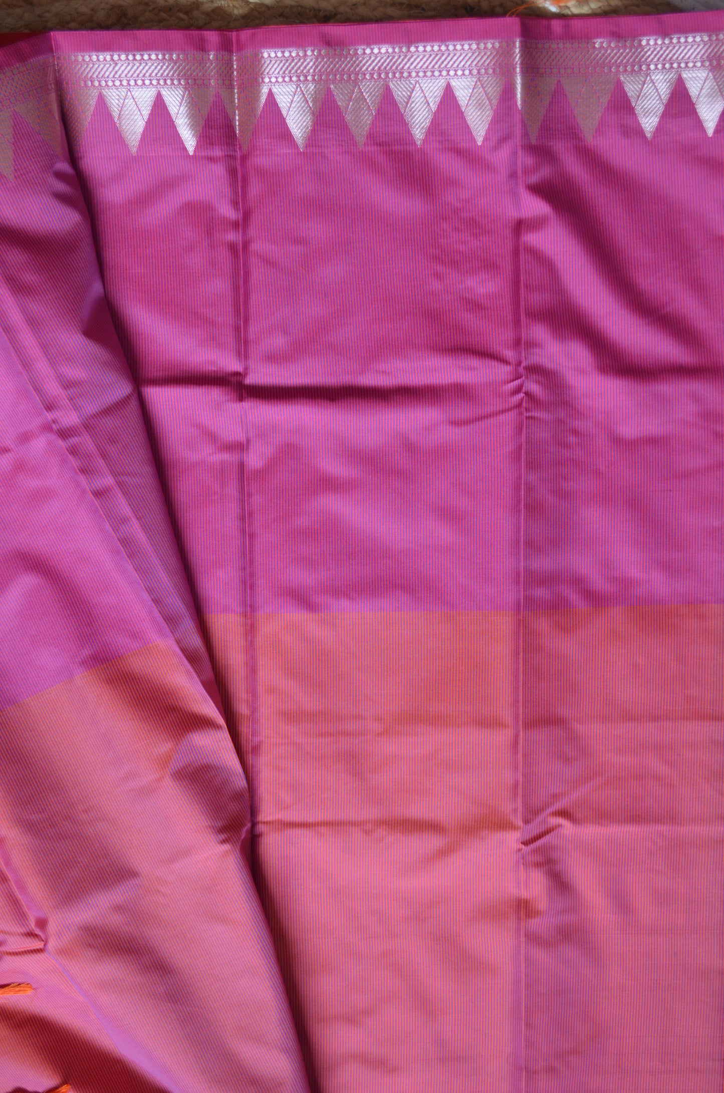 Red Orange Magenta Katan Silk Saree