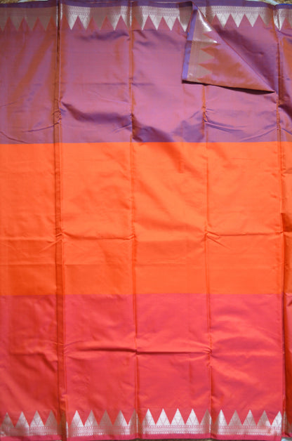 Red Orange Magenta Katan Silk Saree