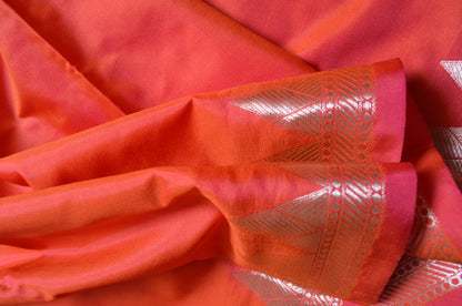 Red Orange Magenta Katan Silk Saree