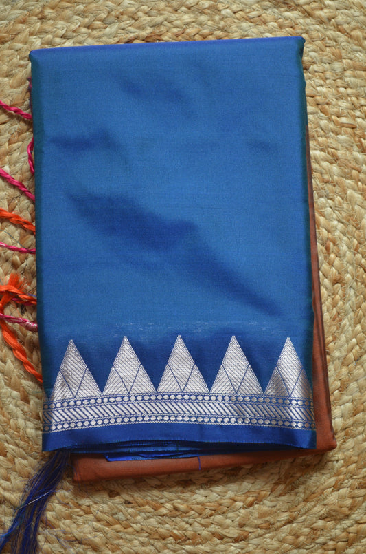 Cyan Rust Magenta Katan Silk Saree