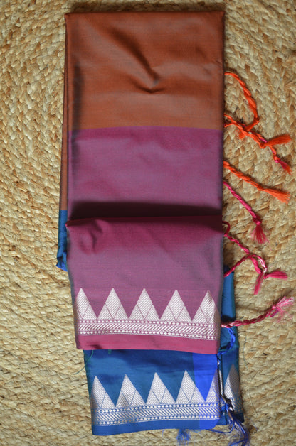 Cyan Rust Magenta Katan Silk Saree