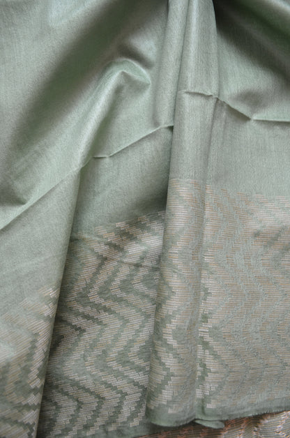 Olive Contemporary Thread Work Vegan Silk Handloom Saree
