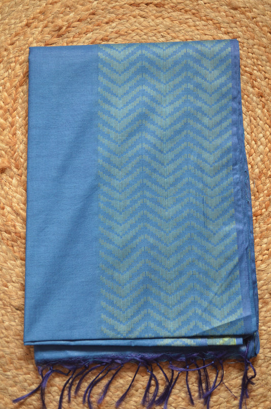 Indigo Blue Contemporary Thread Work Vegan Silk Handloom Saree