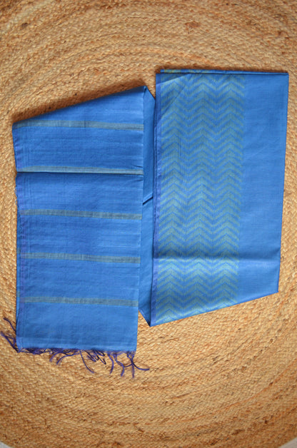 Indigo Blue Contemporary Thread Work Vegan Silk Handloom Saree