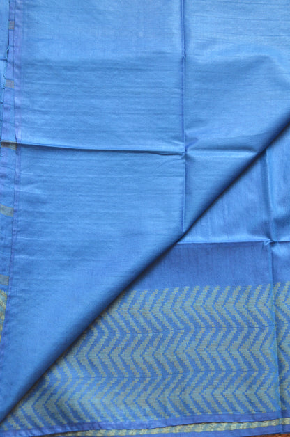 Indigo Blue Contemporary Thread Work Vegan Silk Handloom Saree