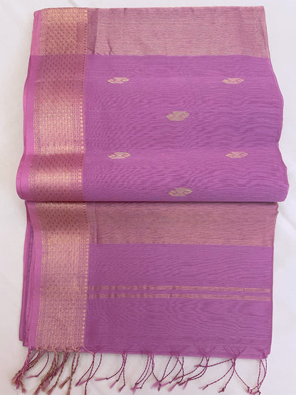 Mauve Maheshwari Pure Silk Handloom Saree with Metal Zari