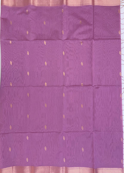 Mauve Maheshwari Pure Silk Handloom Saree with Metal Zari