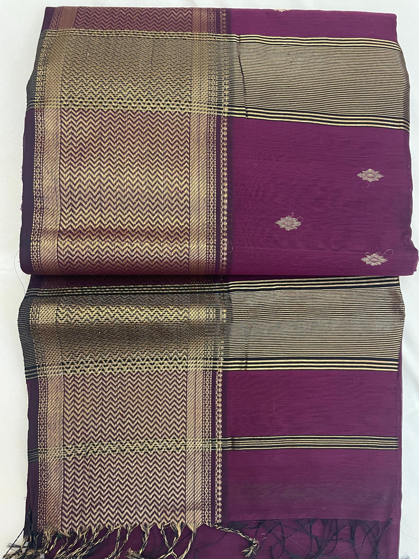 Grape Wine Maheshwari Pure Silk Handloom Saree with Metal Zari