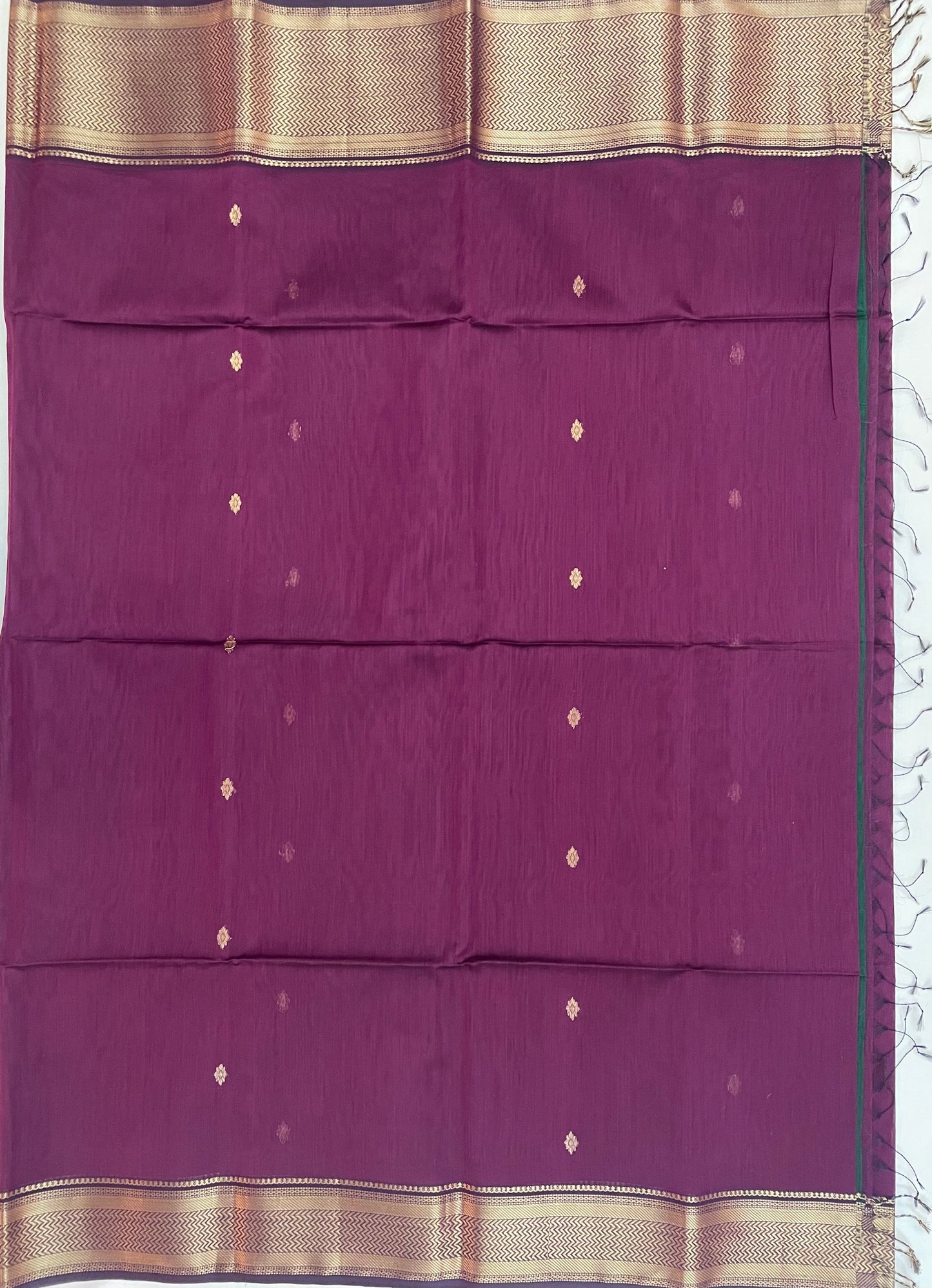 Grape Wine Maheshwari Pure Silk Handloom Saree with Metal Zari