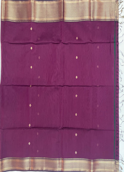 Grape Wine Maheshwari Pure Silk Handloom Saree with Metal Zari
