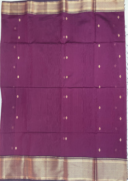 Grape Wine Maheshwari Pure Silk Handloom Saree with Metal Zari