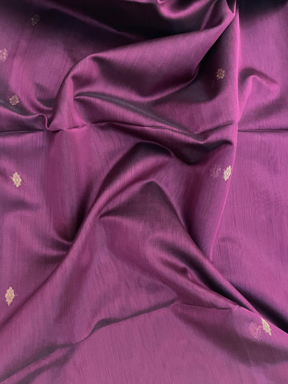 Grape Wine Maheshwari Pure Silk Handloom Saree with Metal Zari