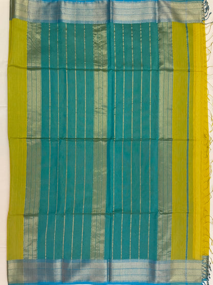 Sunflower Yellow Maheshwari Pure Silk Handloom Saree with Metal Zari