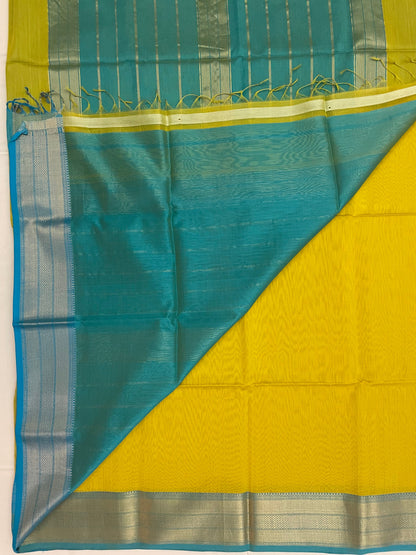 Sunflower Yellow Maheshwari Pure Silk Handloom Saree with Metal Zari